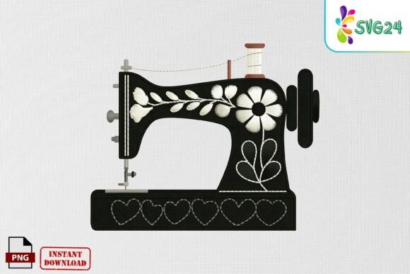 Black Floral Sewing Embroidery PNG