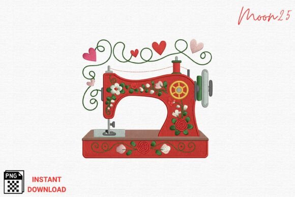 Floral Red Sewing Machine Embroidery PNG