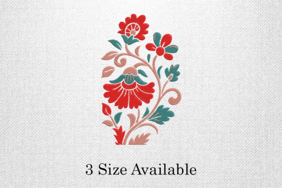 Floral Vine Red Green Embroidery Design