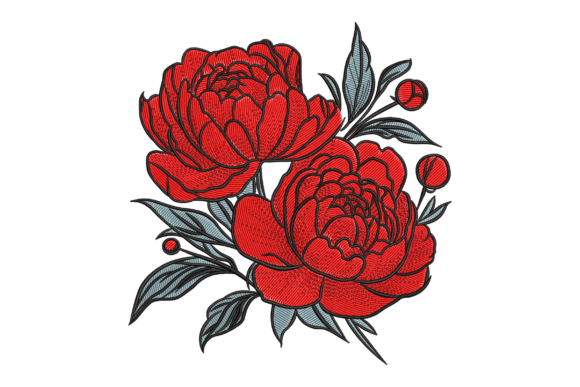 Red Peony Flowers: A Hand-Embroidered Heart for Personalized Gifts