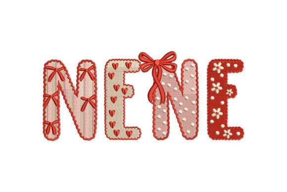 Red Pink NENE Text with Bow and Flowers