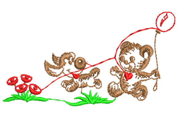 Two Cute Teddy Bears Embroidery Design